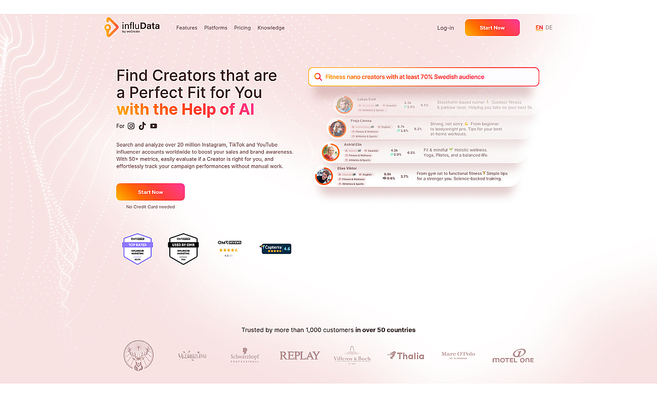 Influencer-suchtool | infludata screenshot