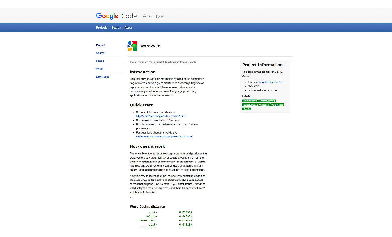 Word2vec screenshot