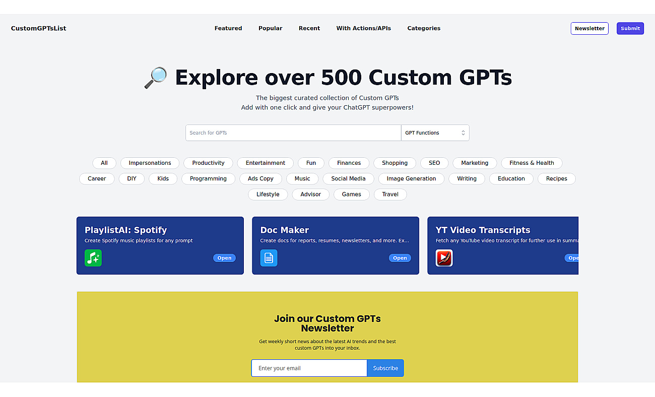 Custom GPTs List screenshot