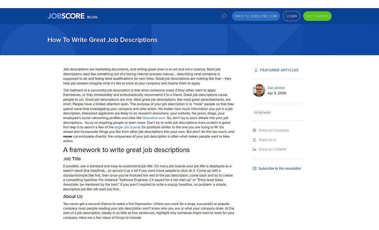 JobScore Job Description Builder screenshot