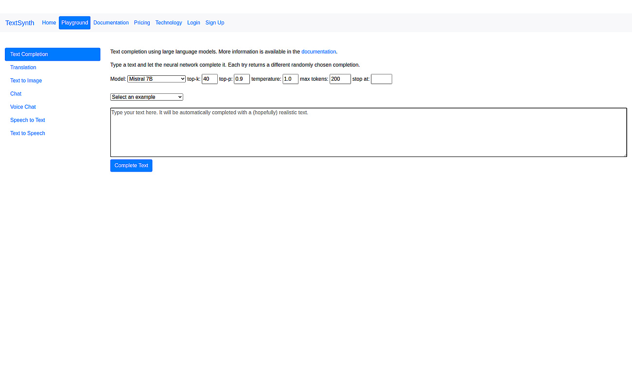 TextSynth screenshot
