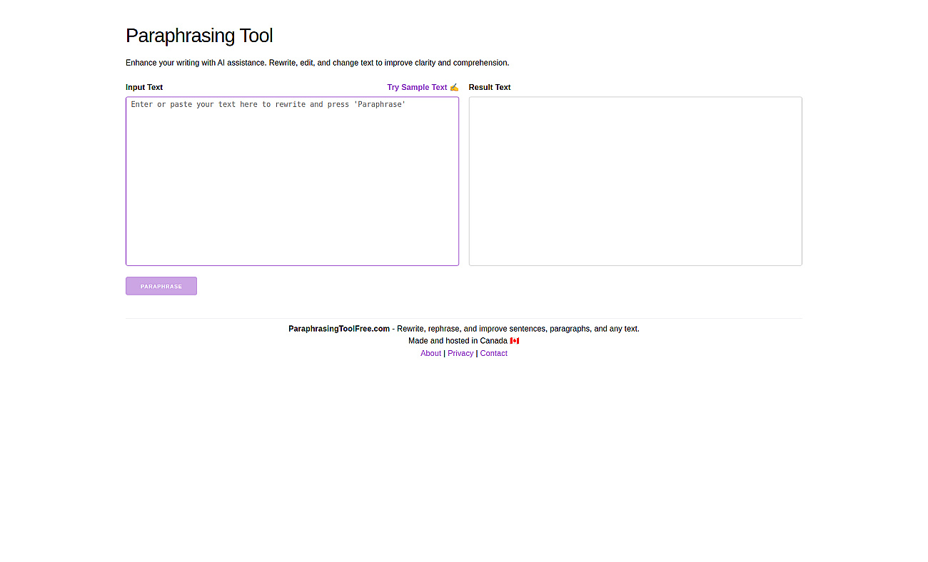 paraphrasingtoolfree.com screenshot