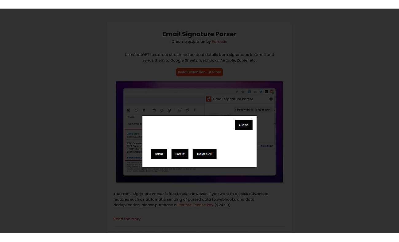 Gmail Signature Parser screenshot