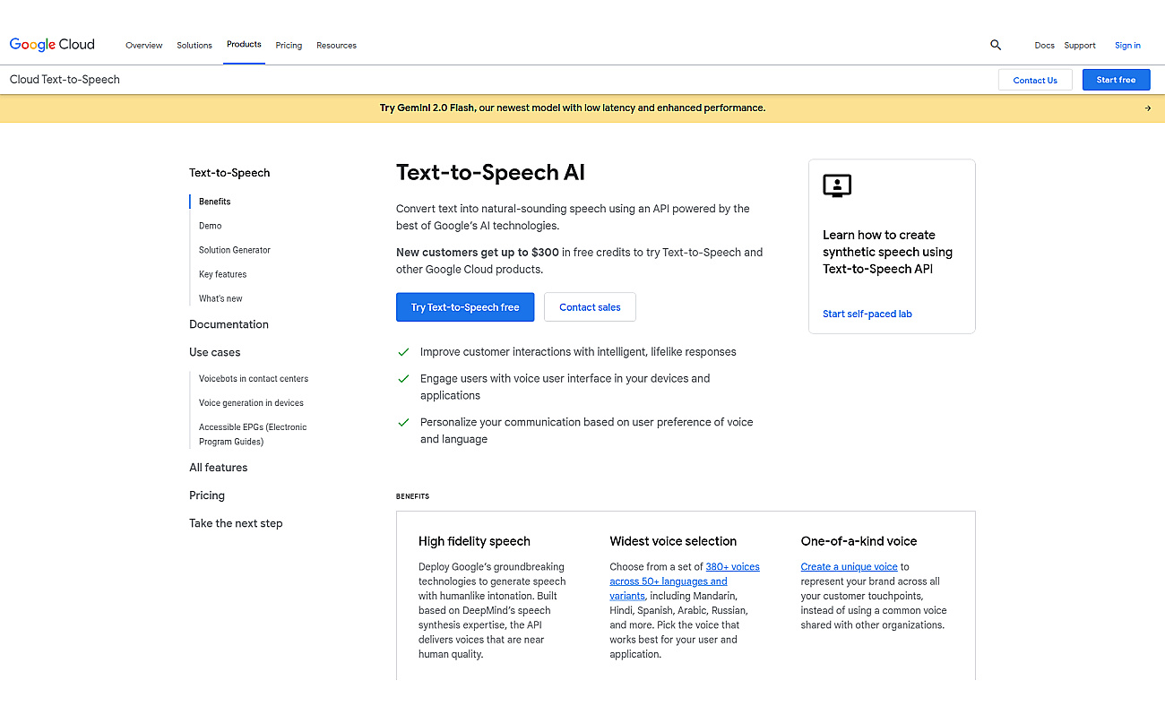 Google text to speech screenshot