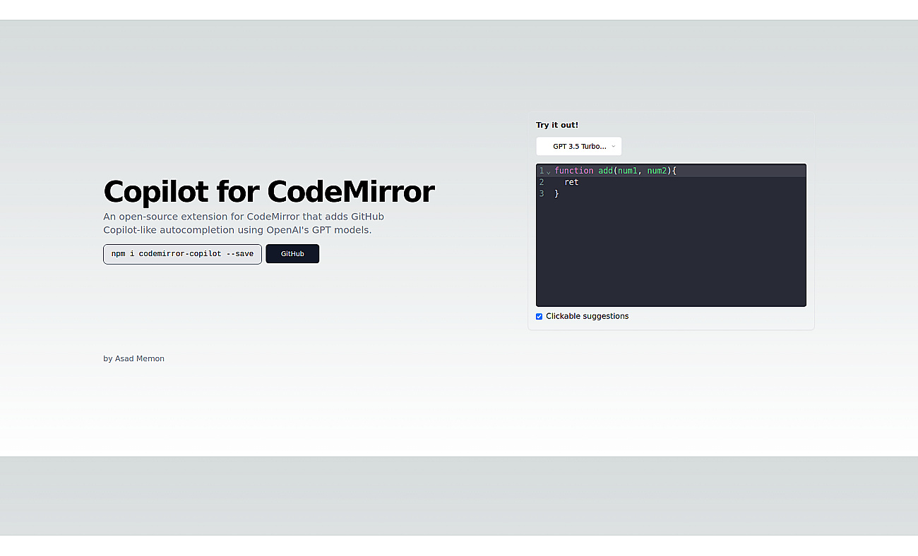 Copilot for CodeMirror screenshot