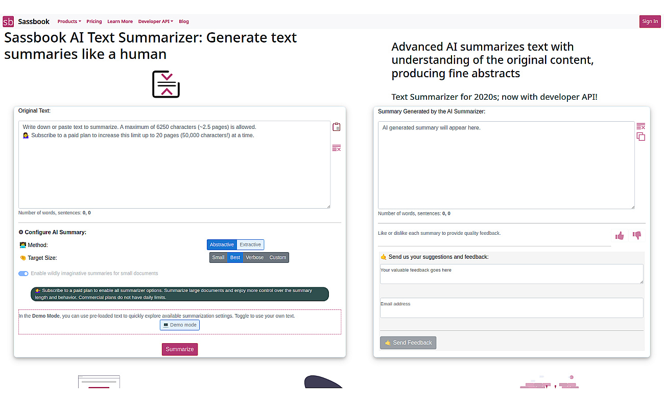 Sassbook AI Summarizer screenshot