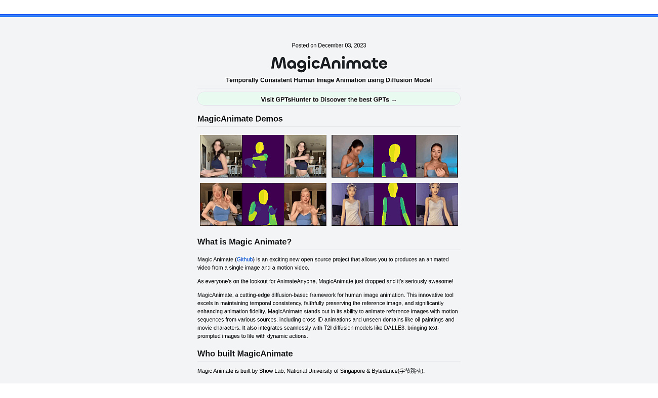 MagicAnimate Playground screenshot