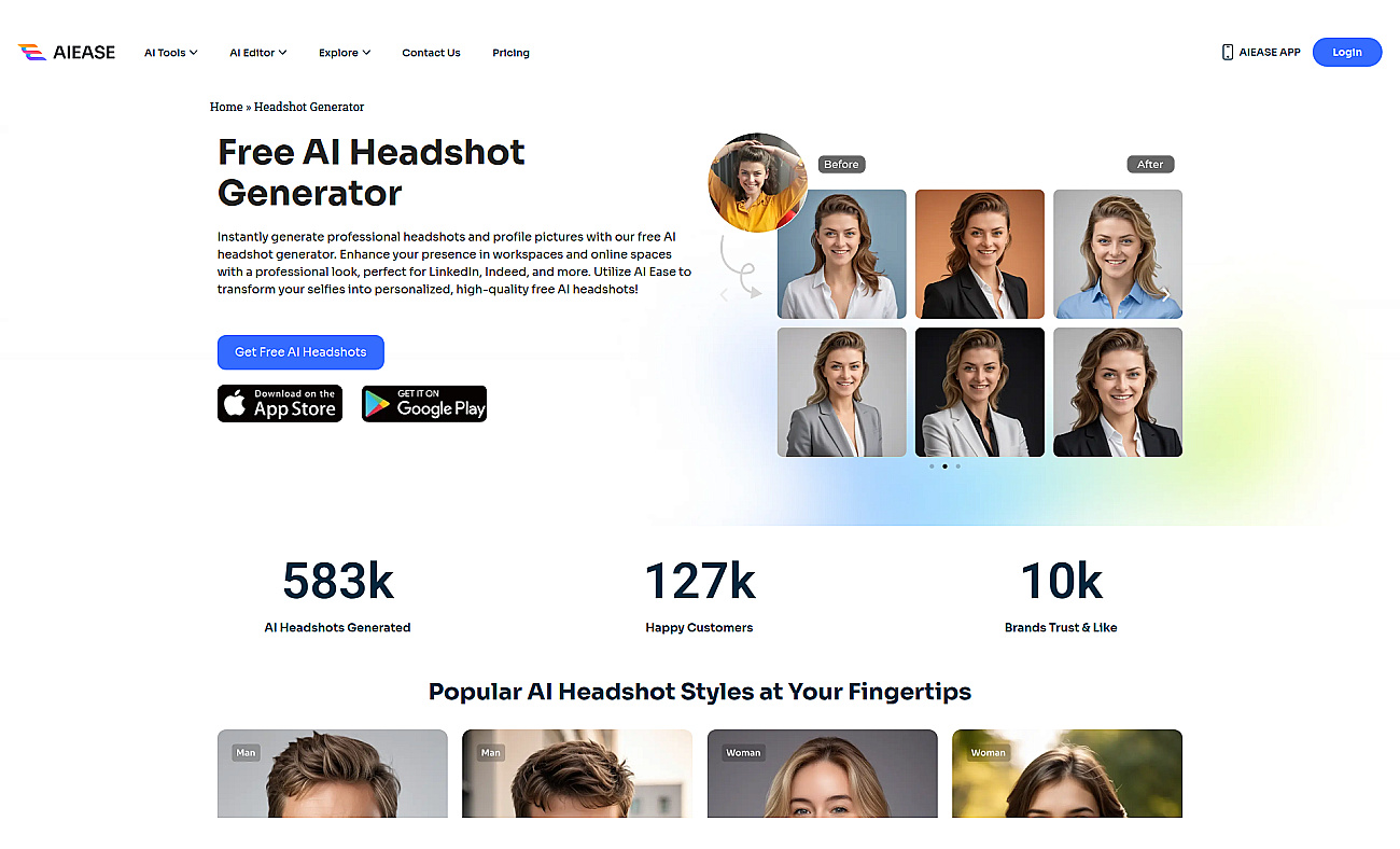 AI Ease Free Headshot Generator screenshot