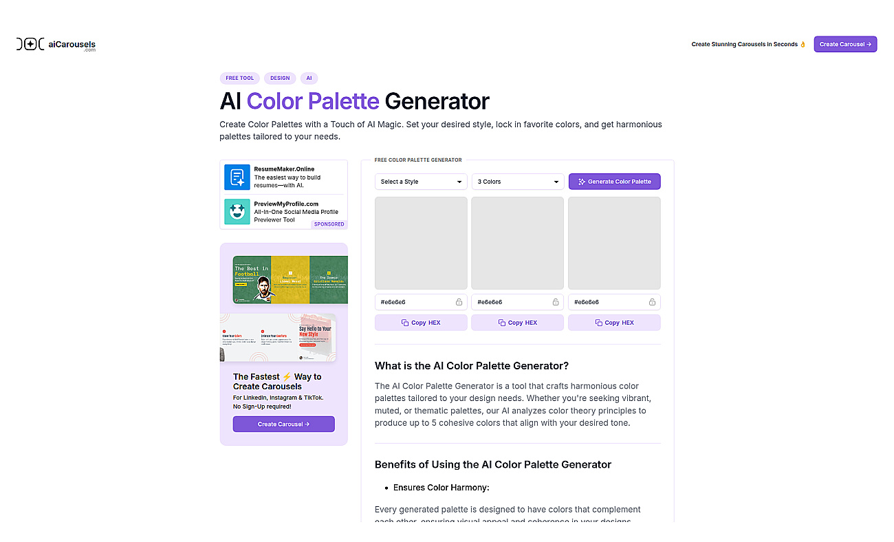 AI Color Palette Generator screenshot