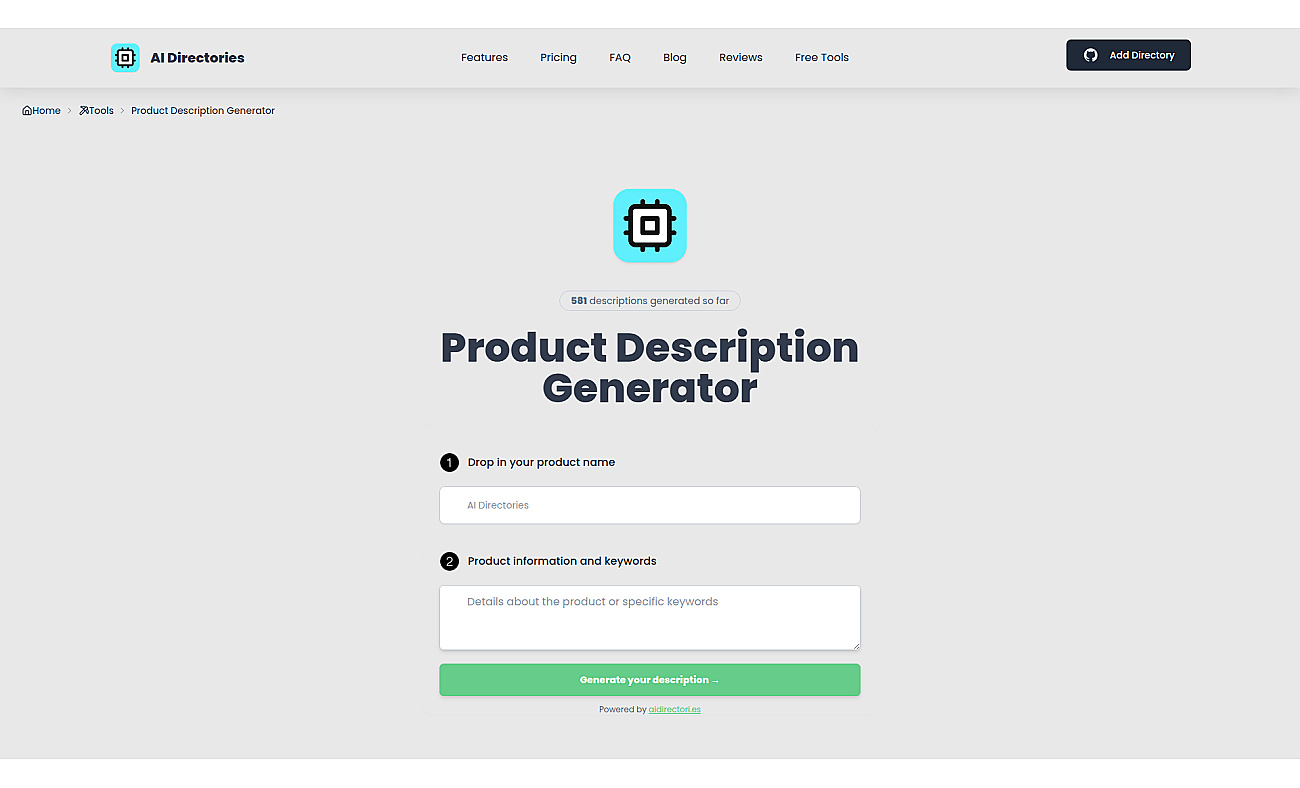 Product Description Generator screenshot