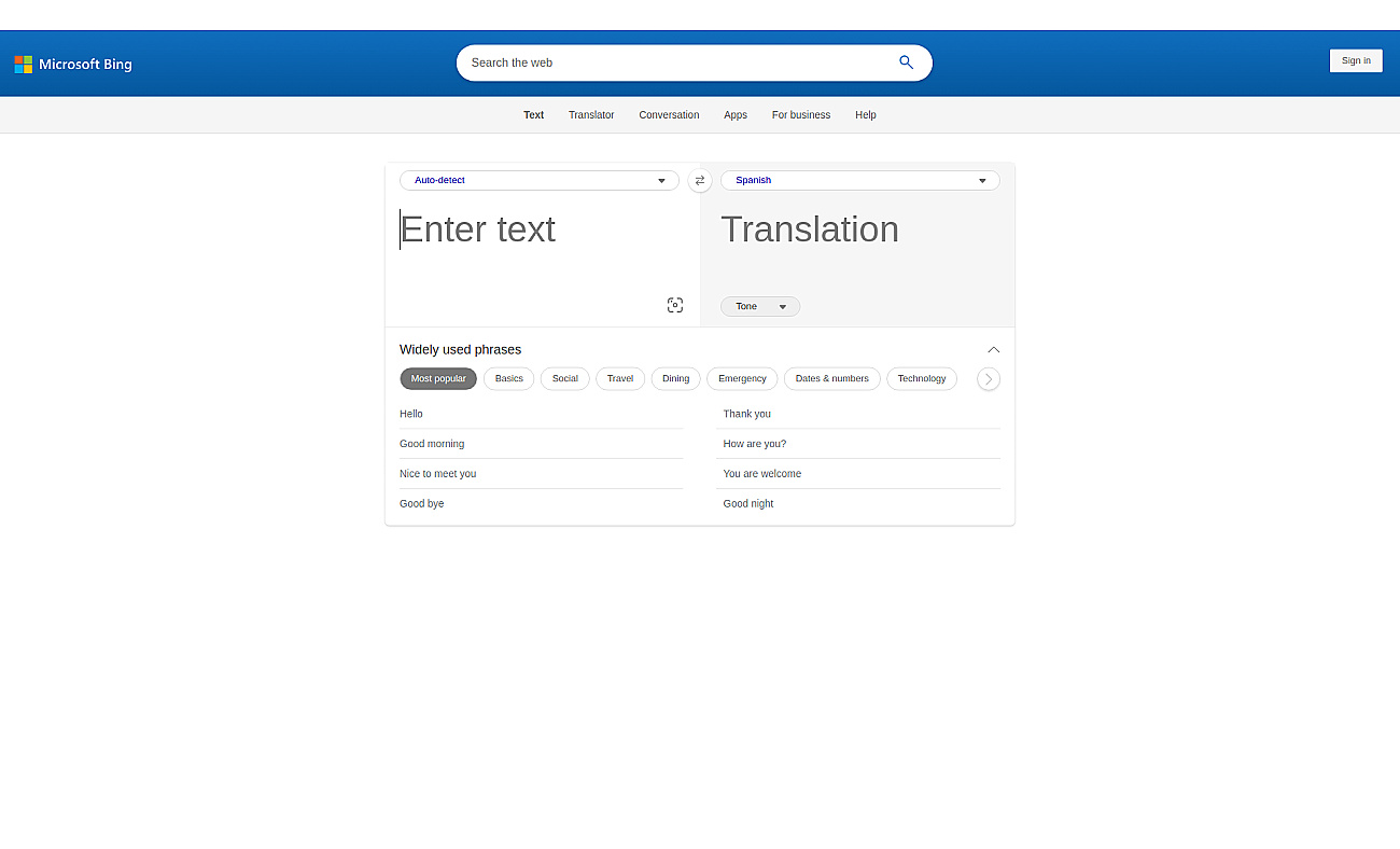 Bing Microsoft AI Translator screenshot
