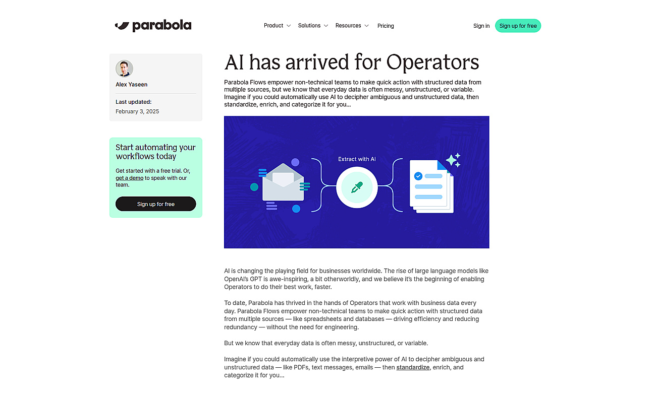 AI-powered Parabola steps screenshot