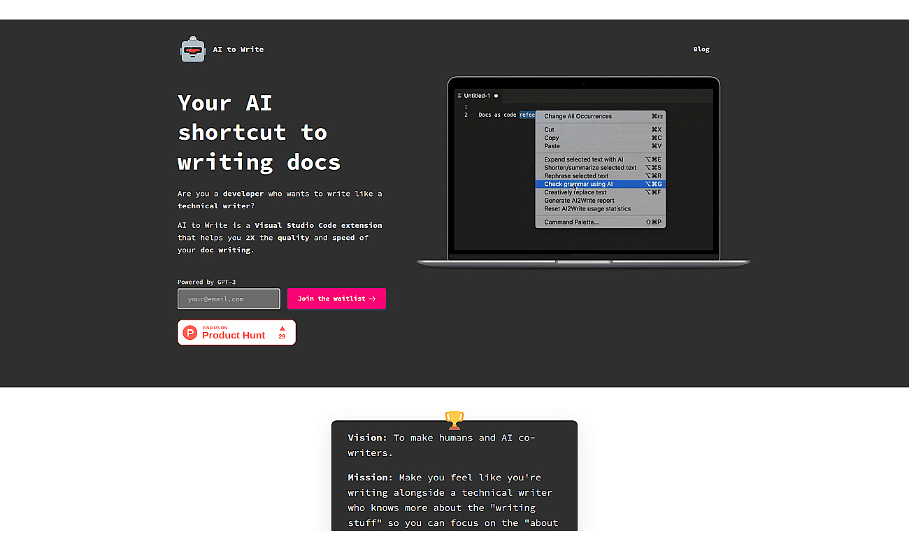 AI to Write screenshot