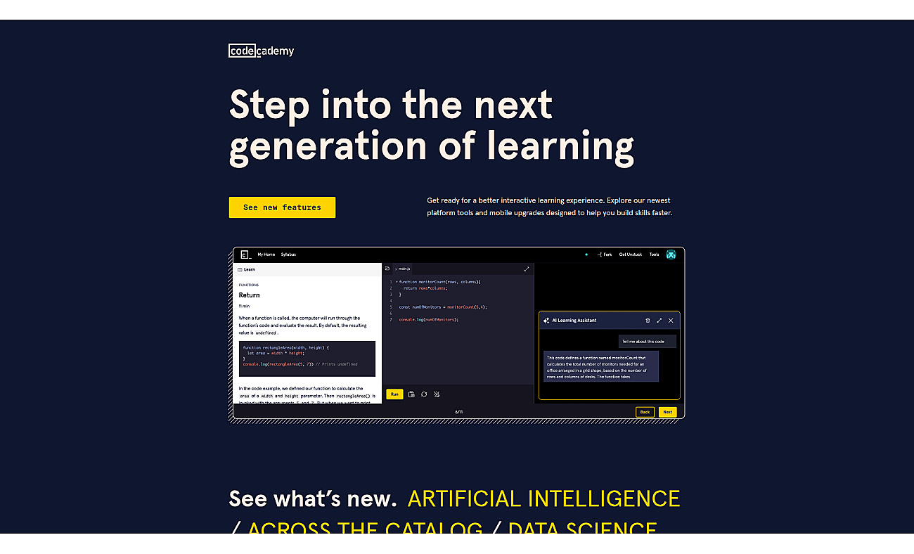 Codecademy AI Learning Tools screenshot
