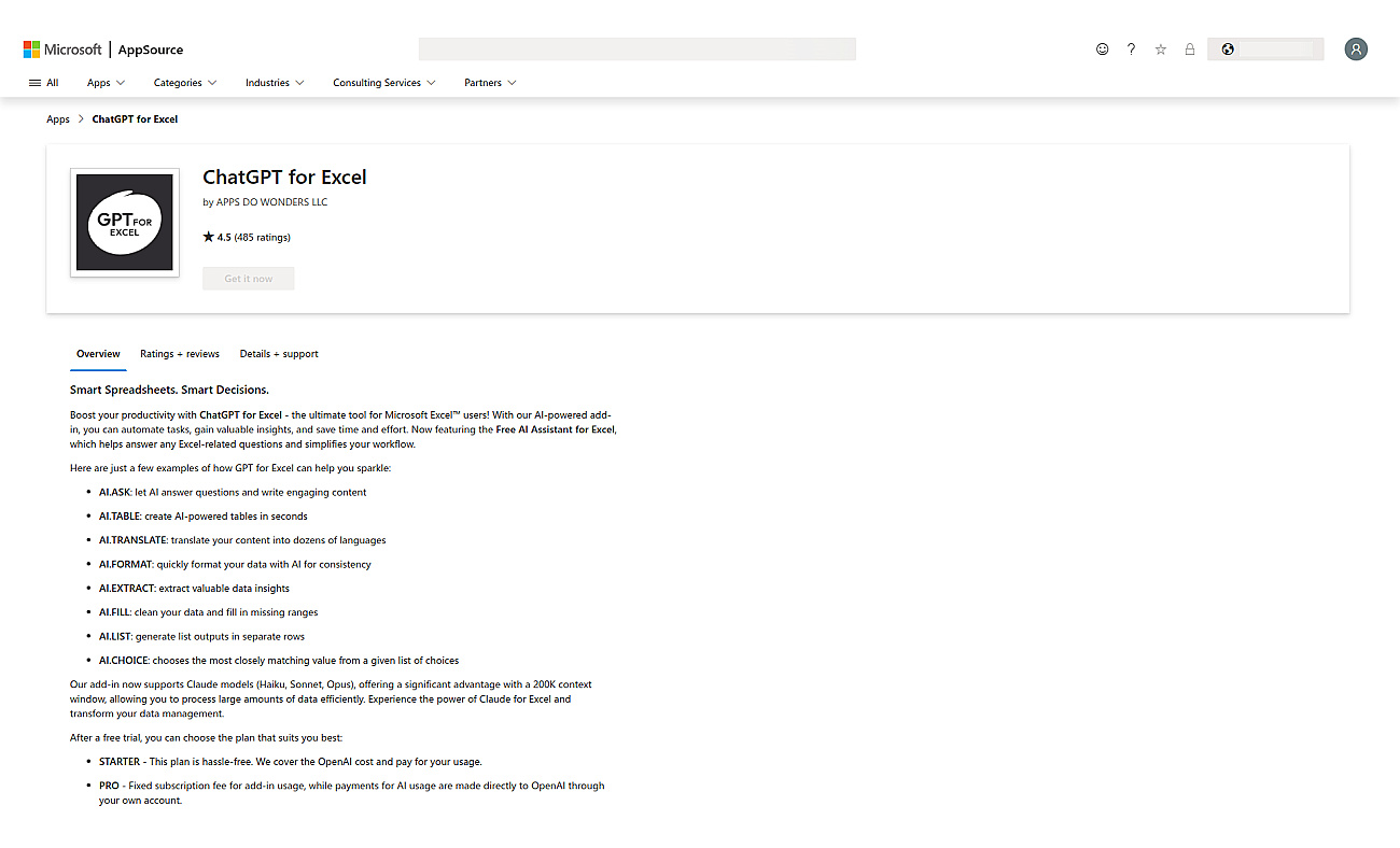 ChatGPT For Excel screenshot