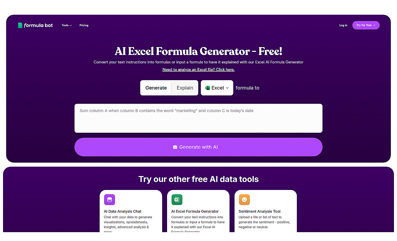 Excel Formula Bot screenshot