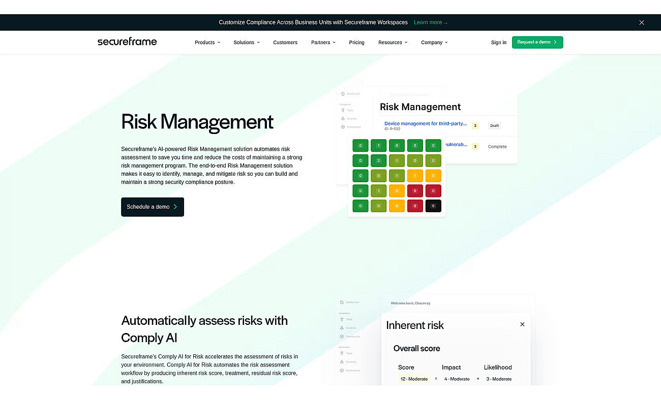Secureframe Risk Management screenshot