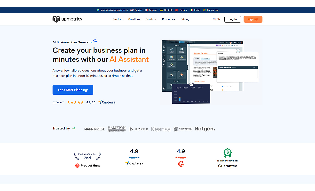 Upmetrics screenshot