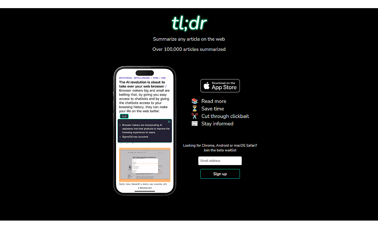Tldr AI Summarizer screenshot