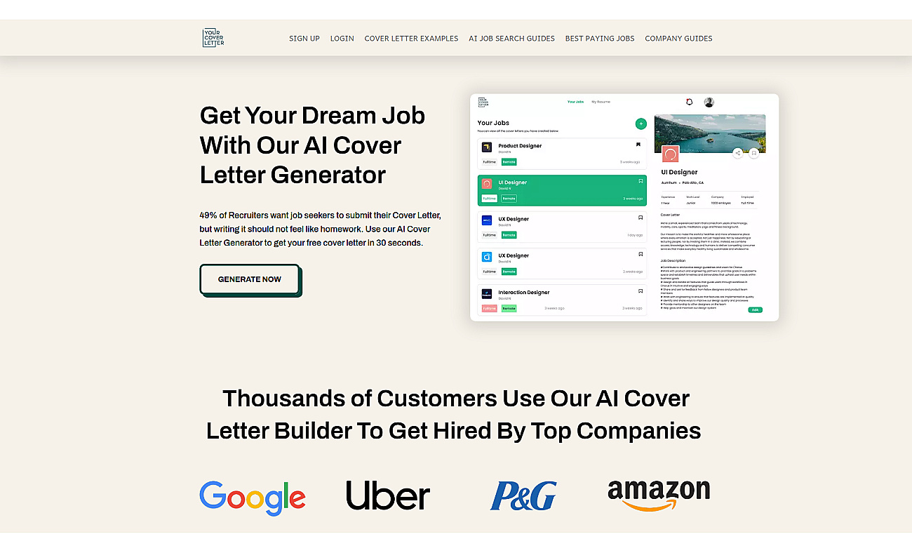 Your Cover Letter screenshot