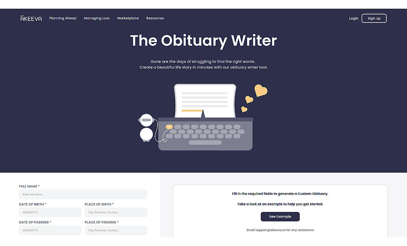 Obituary Writer screenshot