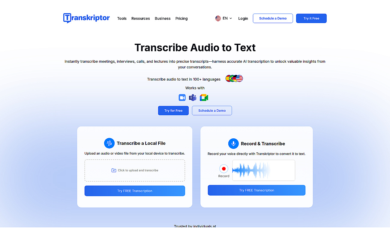 Transkriptor screenshot