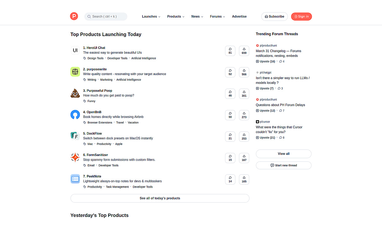 Product Hunt screenshot