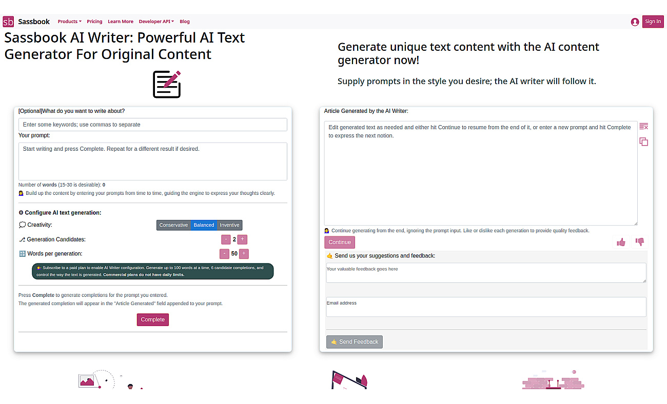 Sassbook AI Writer screenshot