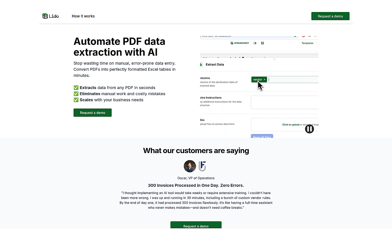 Lido PDF Data Extraction screenshot