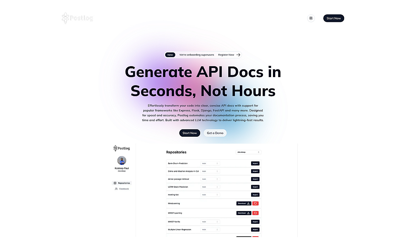 Postlog screenshot