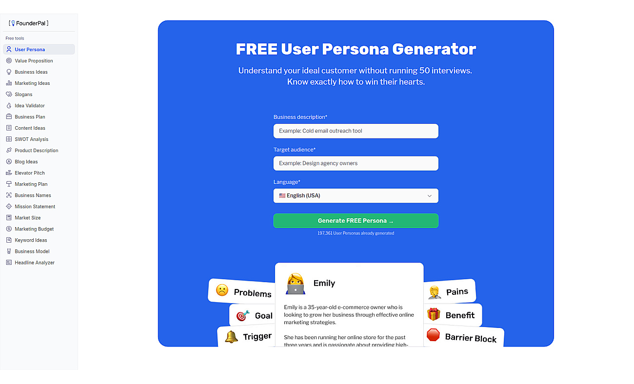FounderPal Persona Generator screenshot