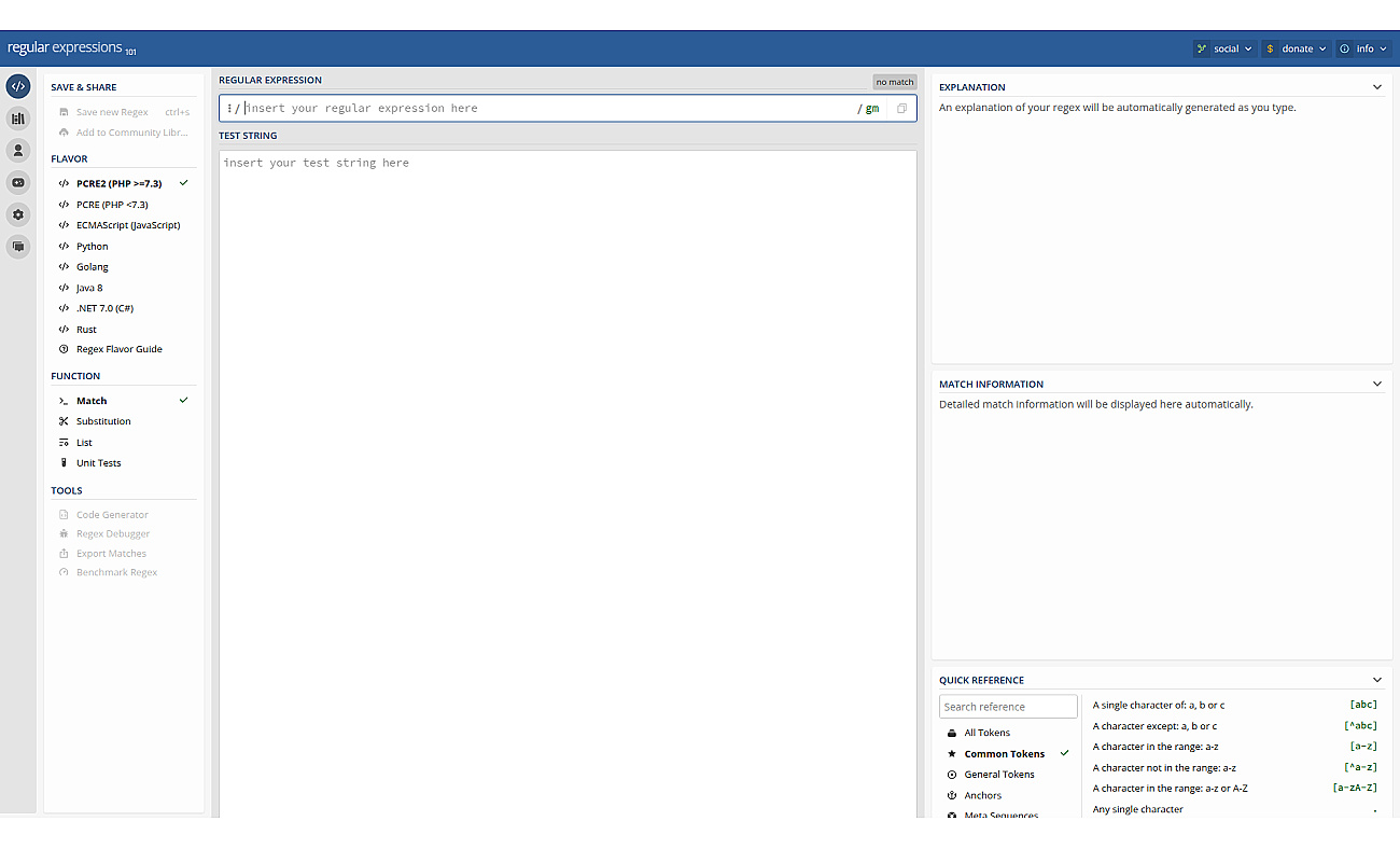Regular Expressions 101 screenshot