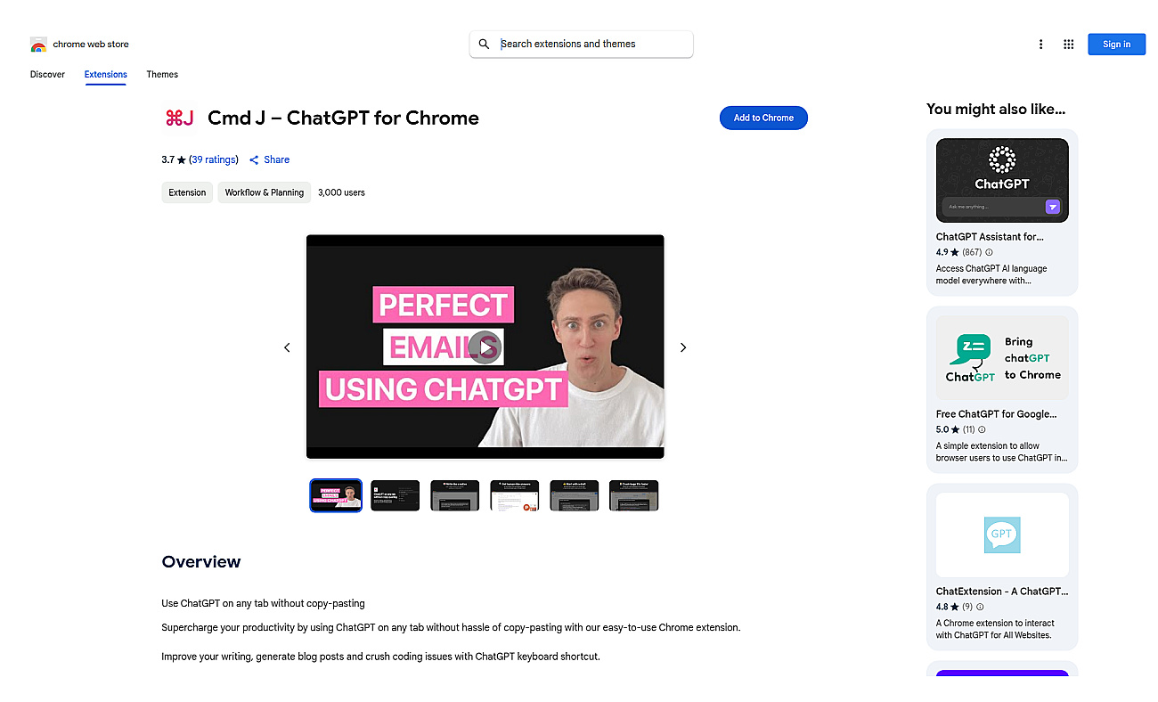 Cmd J – ChatGPT for Chrome screenshot
