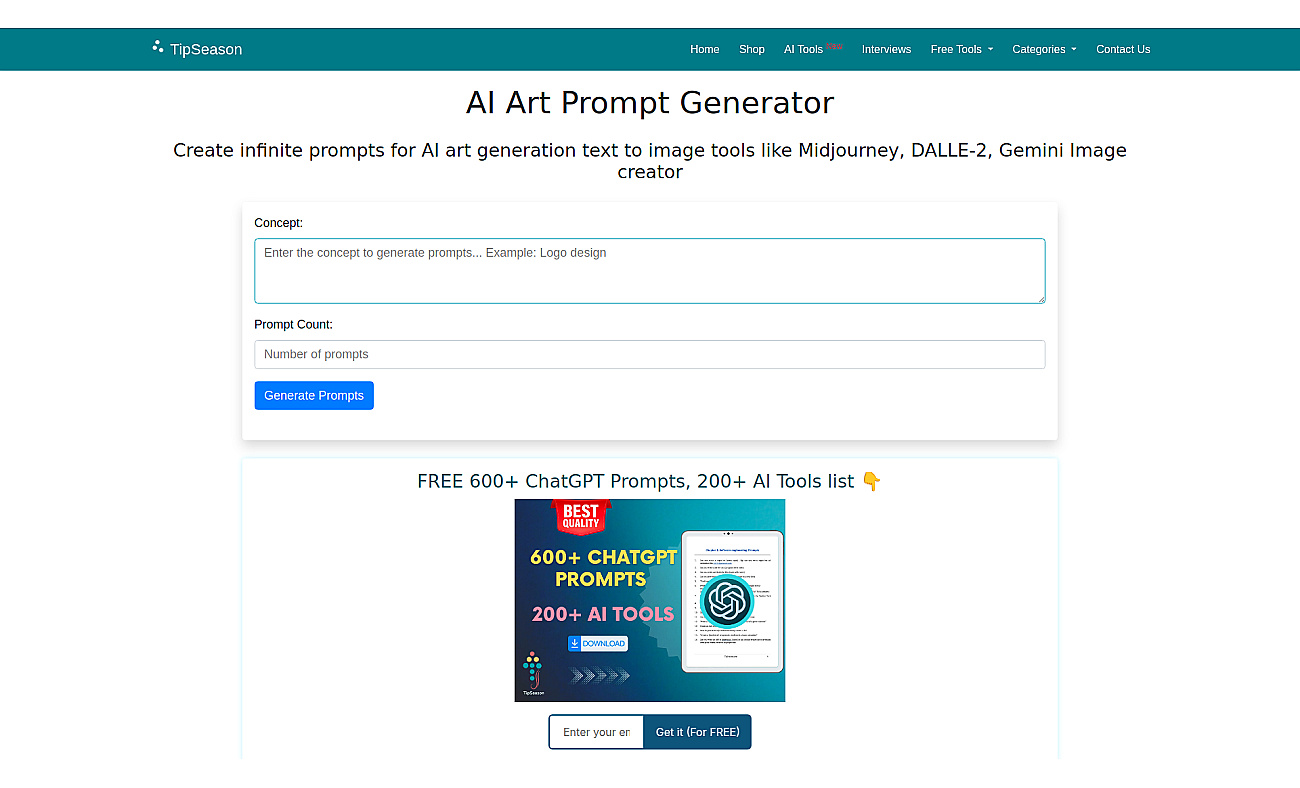 AI Art prompt generator screenshot