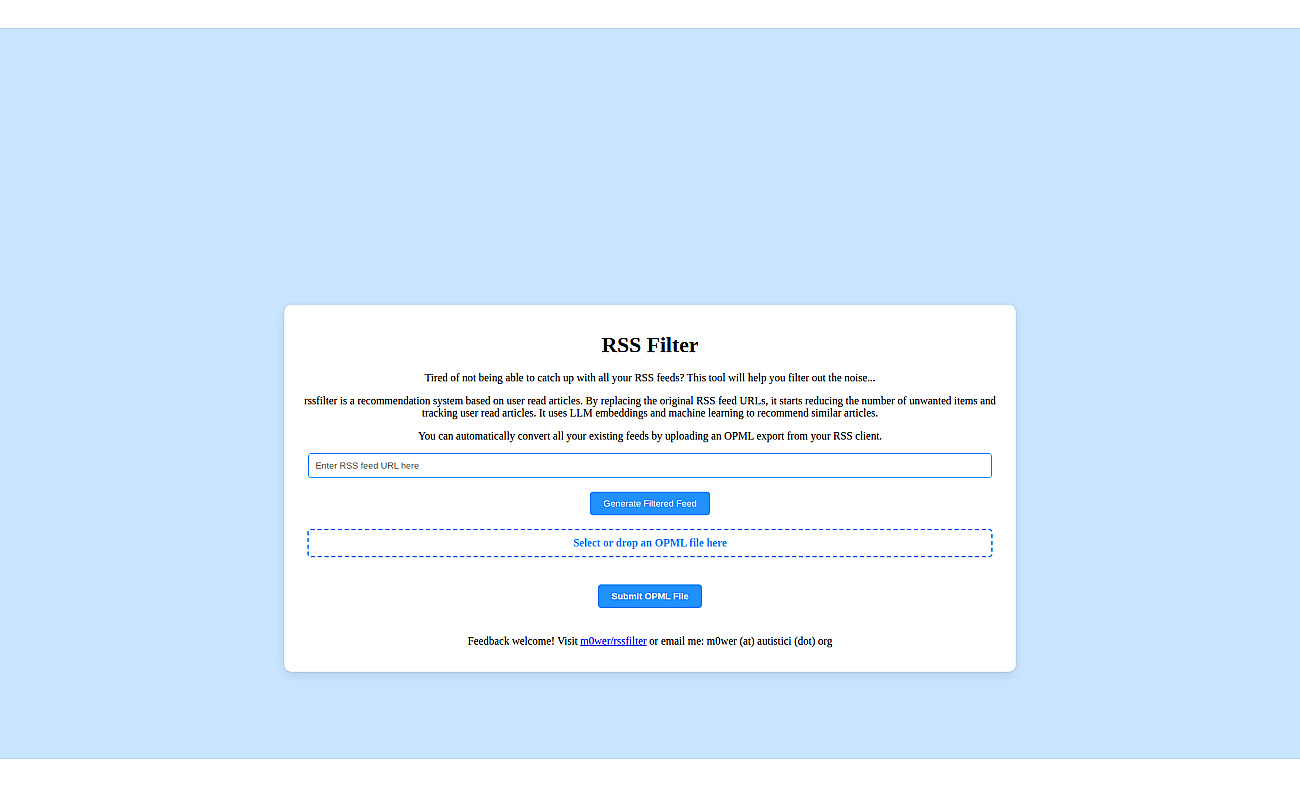 RSS filter screenshot
