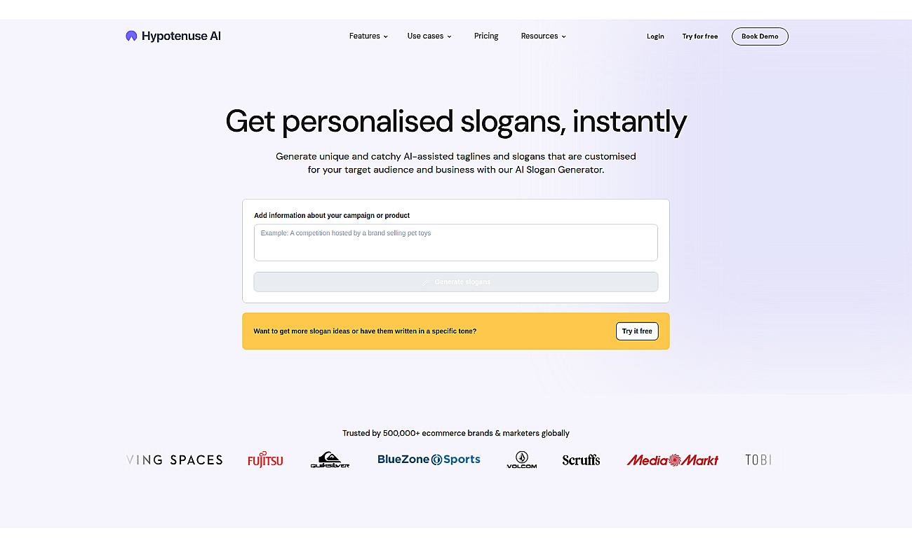 Hypotenuse Slogan Generator screenshot