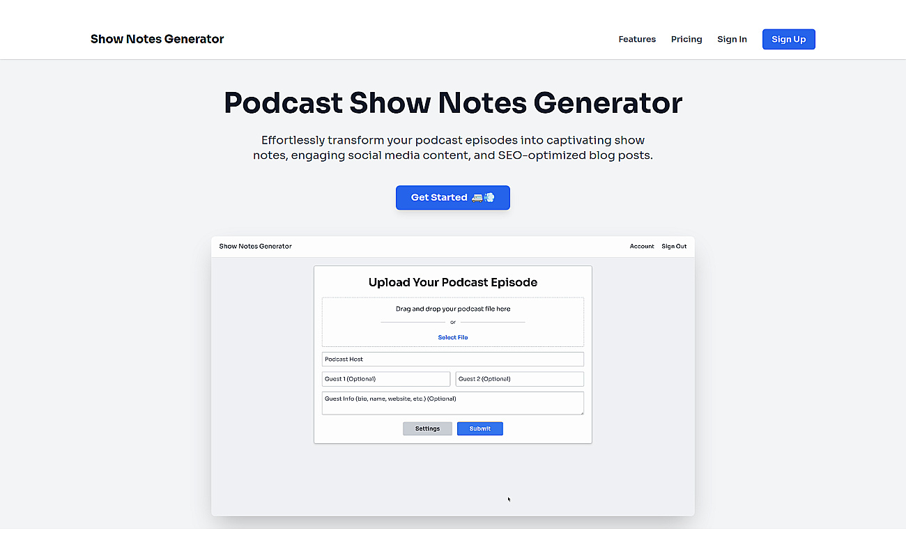 Show Notes Generator screenshot