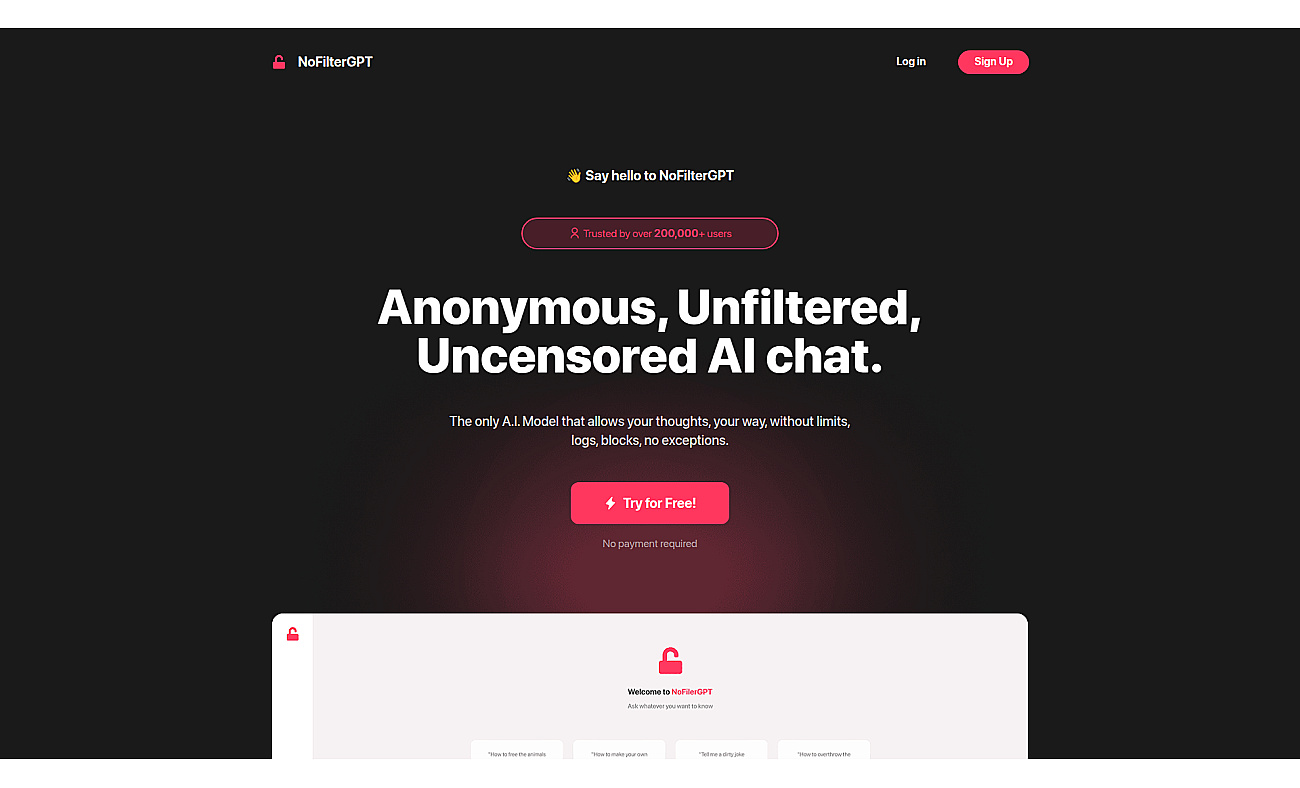 NoFilterGpt.com screenshot