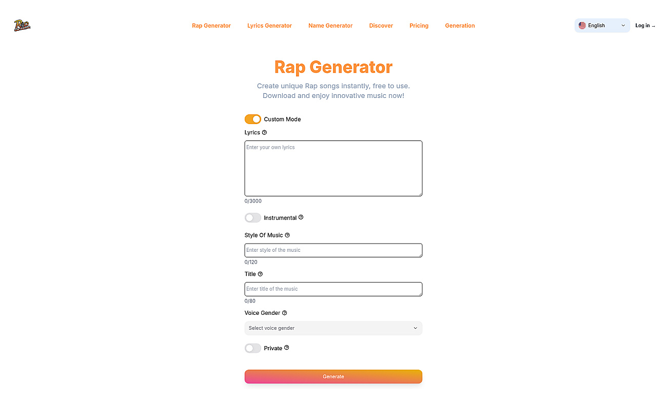 Rap generator screenshot