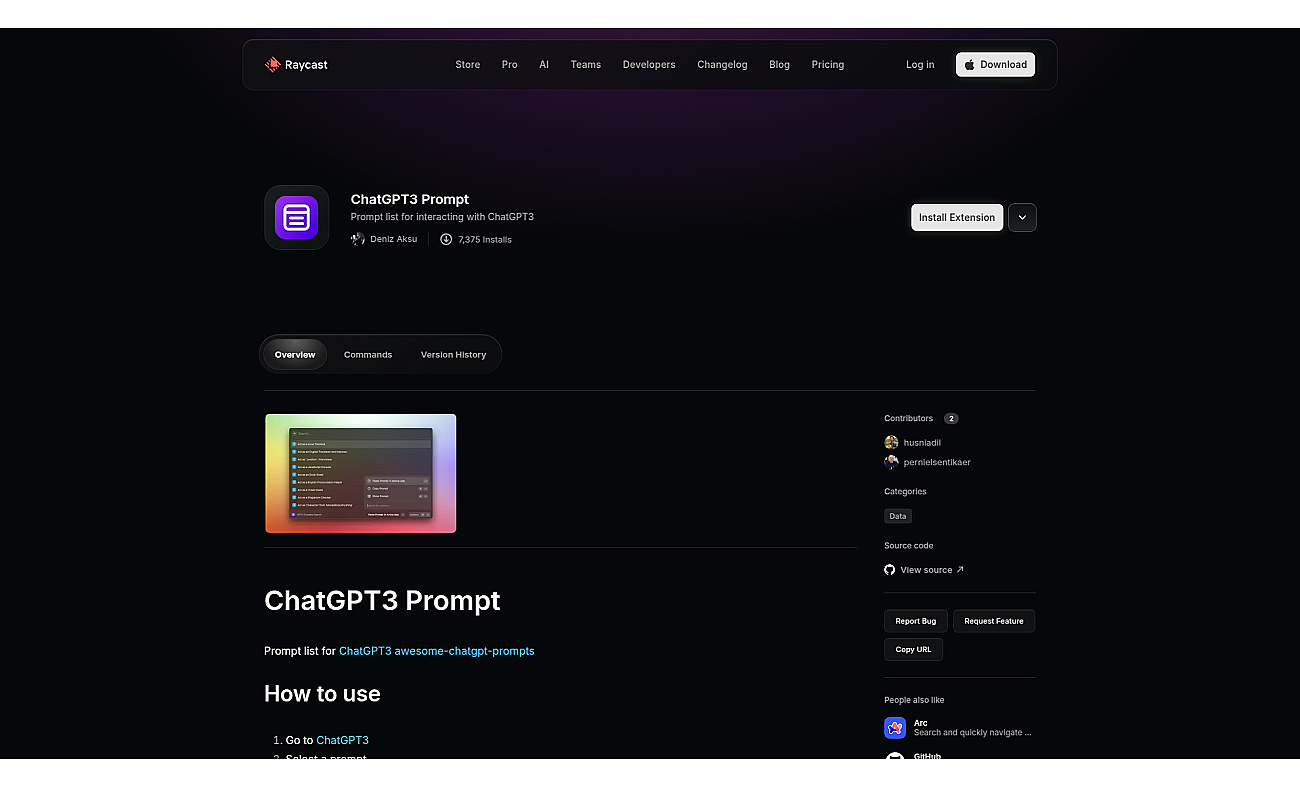 ChatGPT Prompts for Raycast screenshot