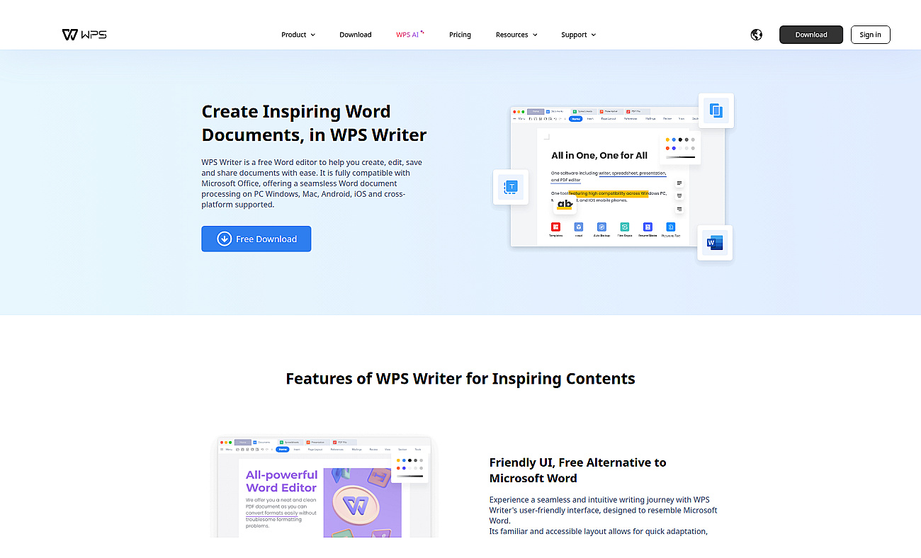 WPS Office Writer screenshot