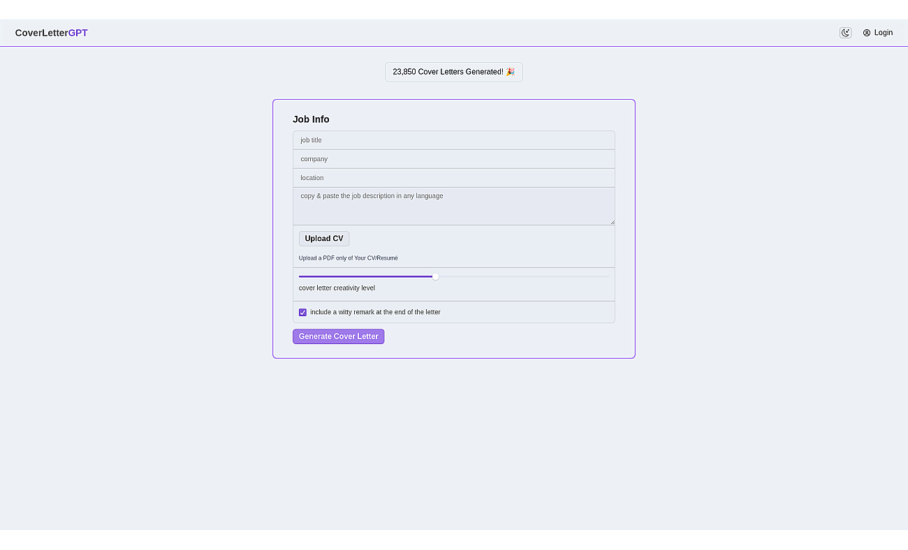 CoverLetterGPT screenshot