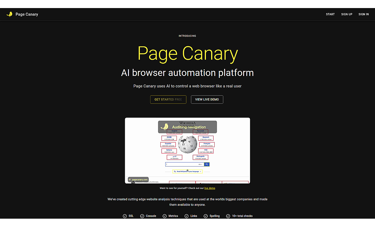Page Canary screenshot