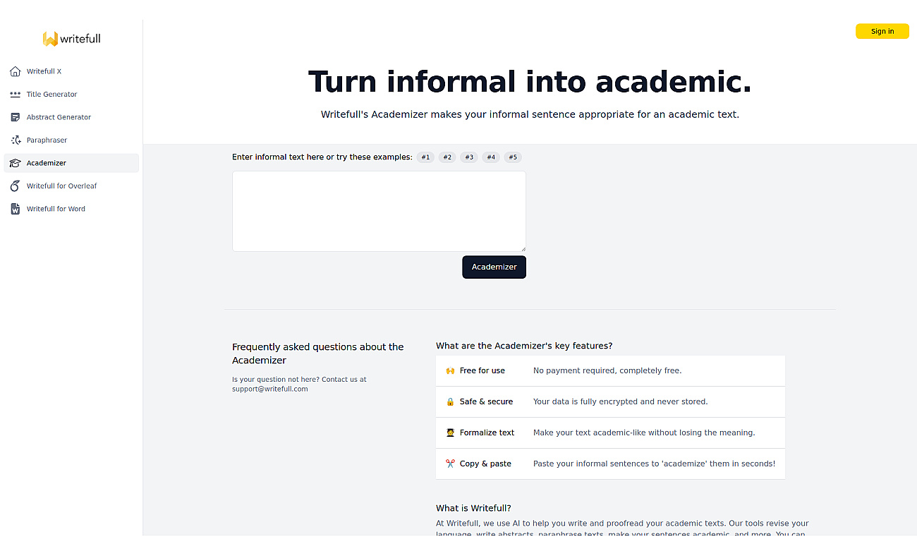 Writefull Academizer screenshot