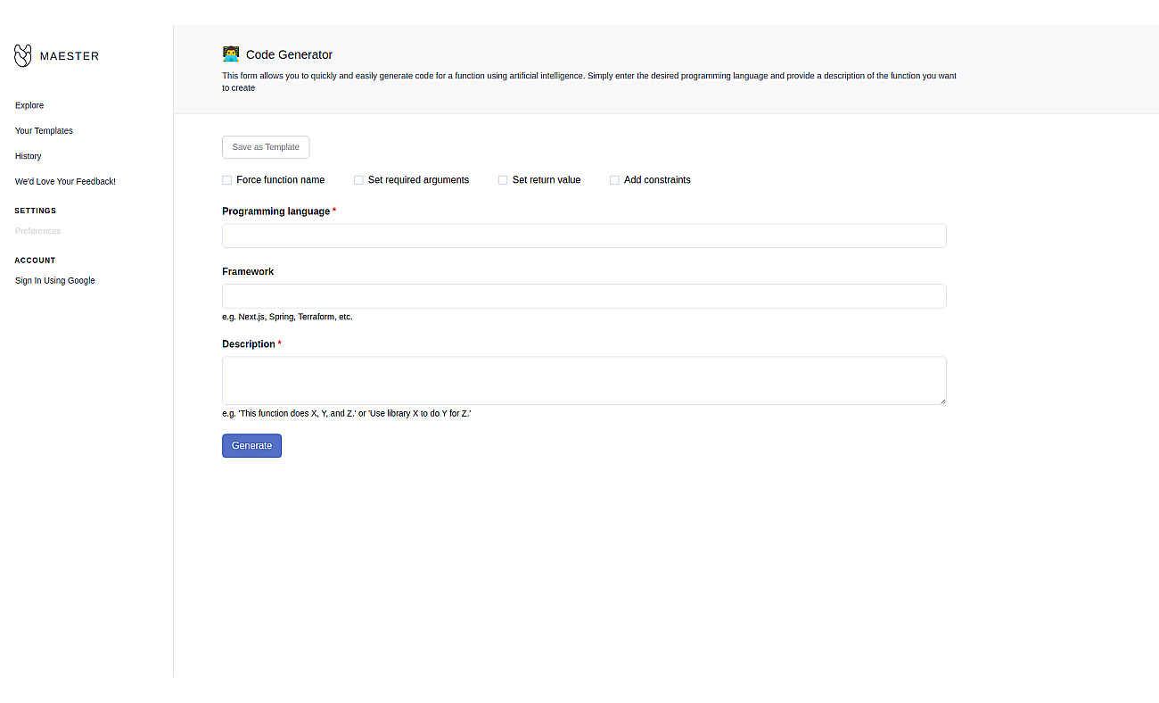 Maester code creator screenshot