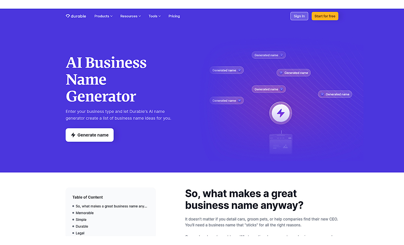 Durable Name Generator screenshot