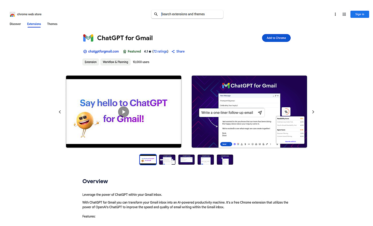 ChatGPT for Gmail screenshot