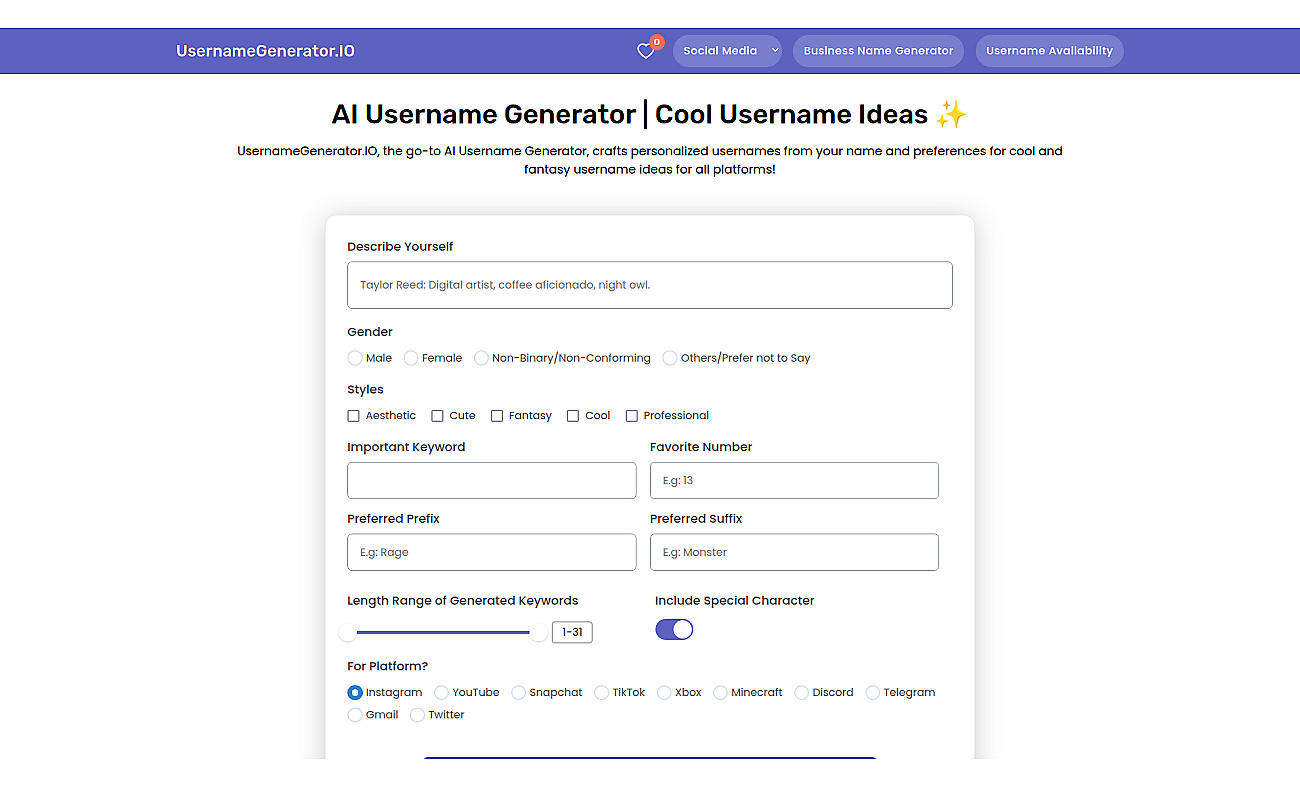 UsernameGenerator screenshot