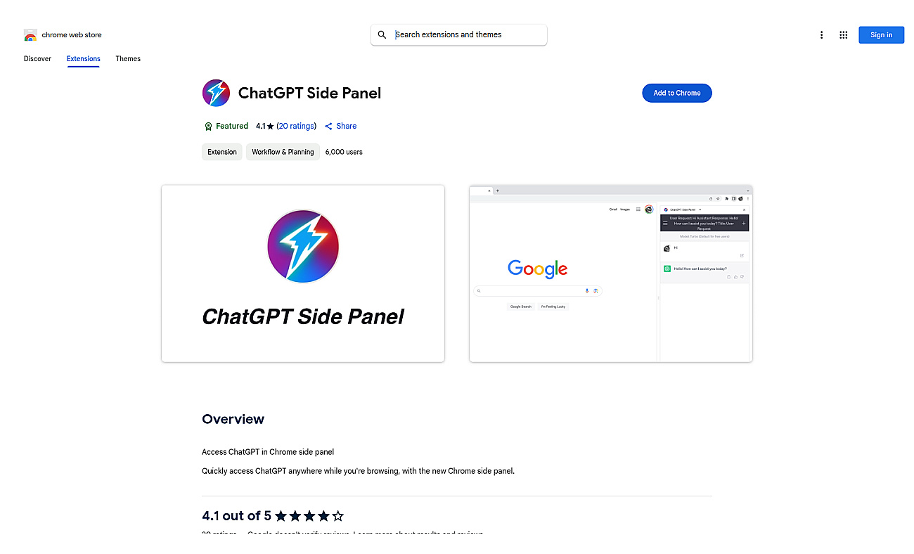 ChatGPT Side Panel screenshot