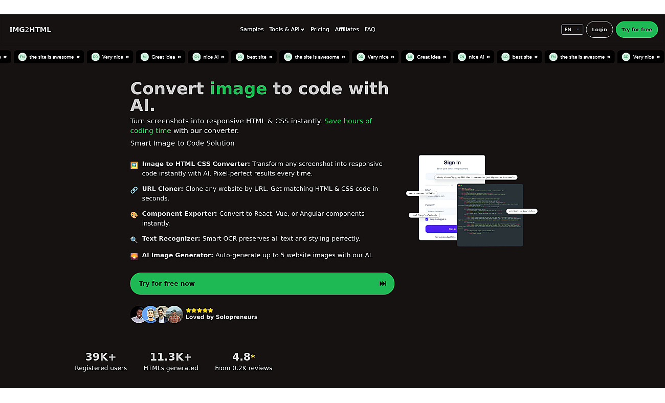 Img2html screenshot